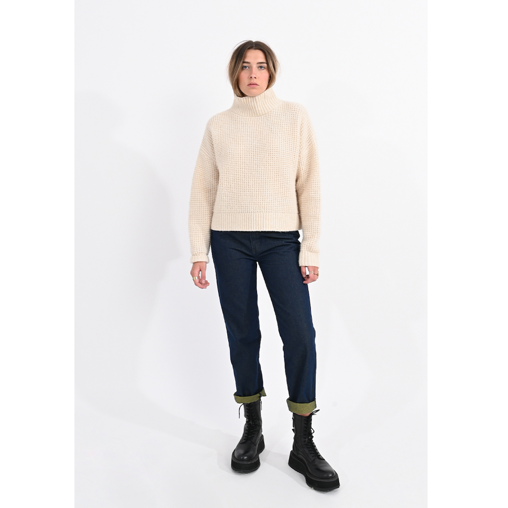 Ribbed Mockneck Sweater — Cream