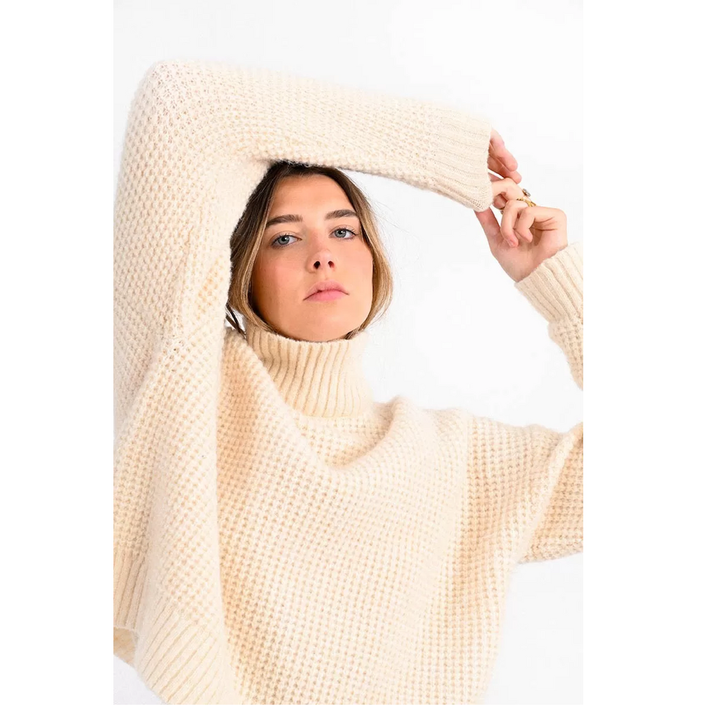 Ribbed Mockneck Sweater — Cream