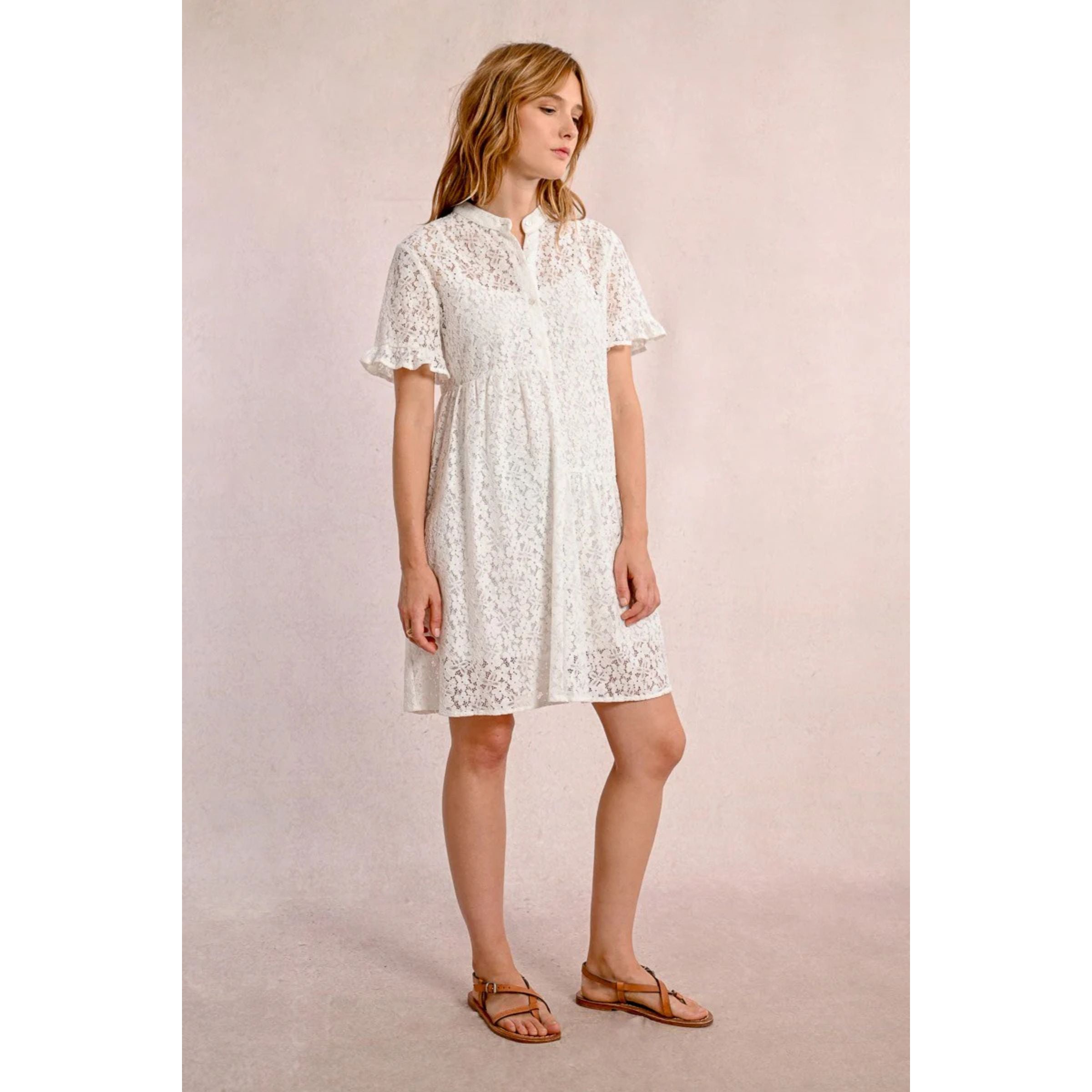 Lace Shirt Dress — White