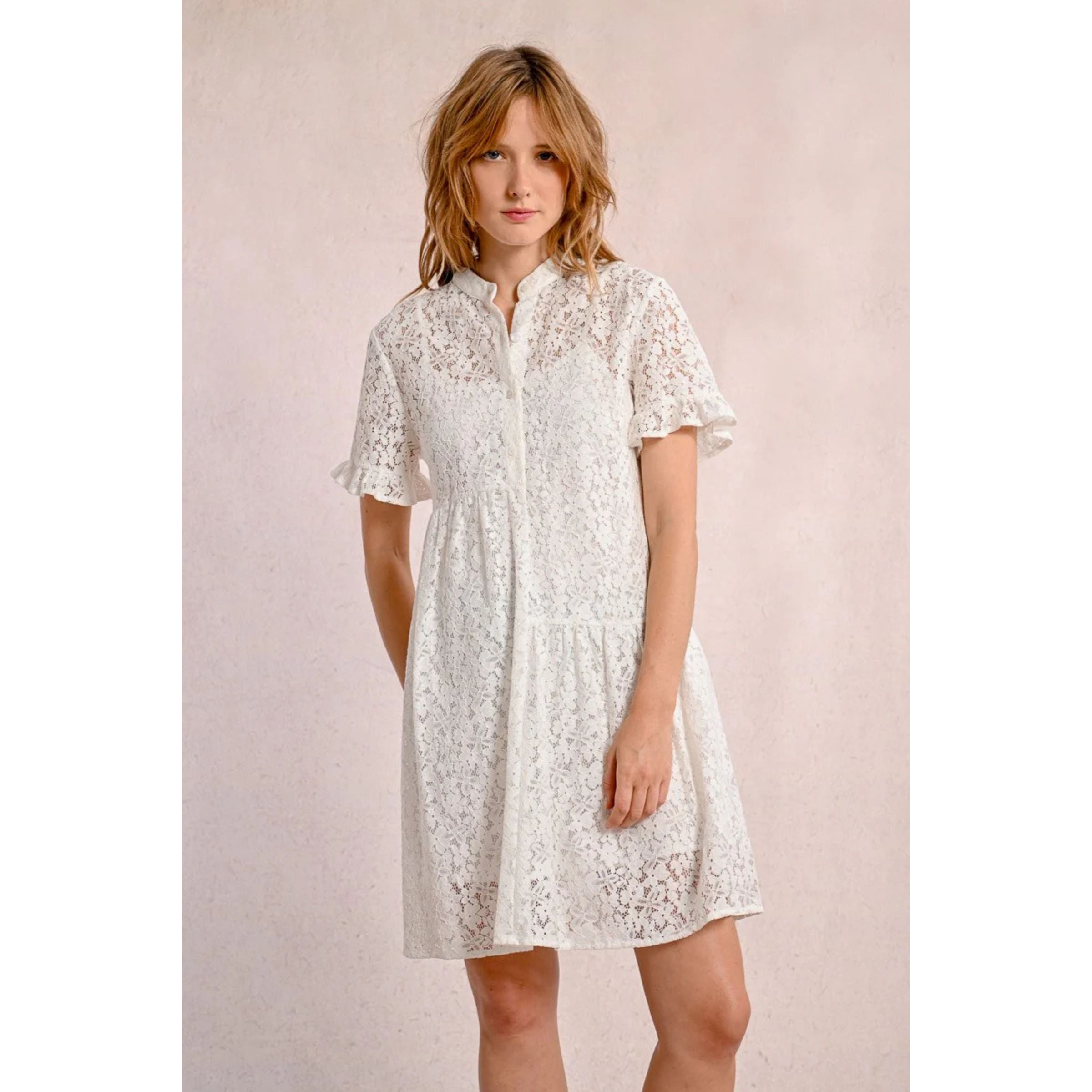 Lace Shirt Dress — White