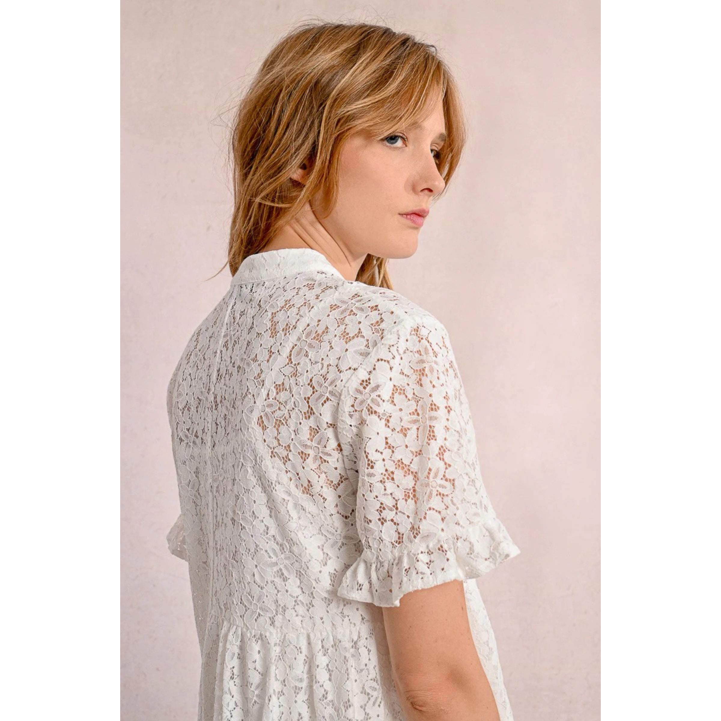 Lace Shirt Dress — White