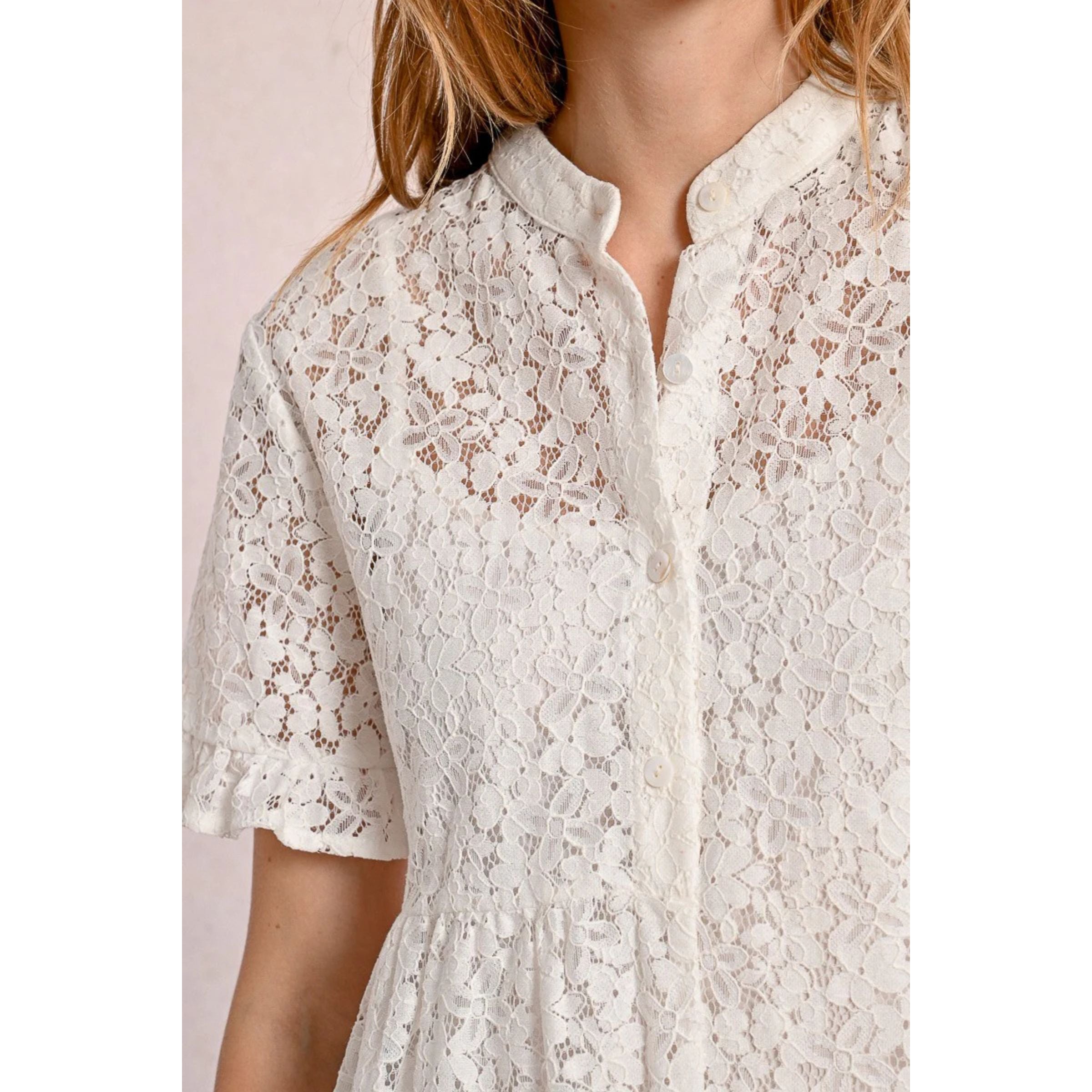 Lace Shirt Dress — White