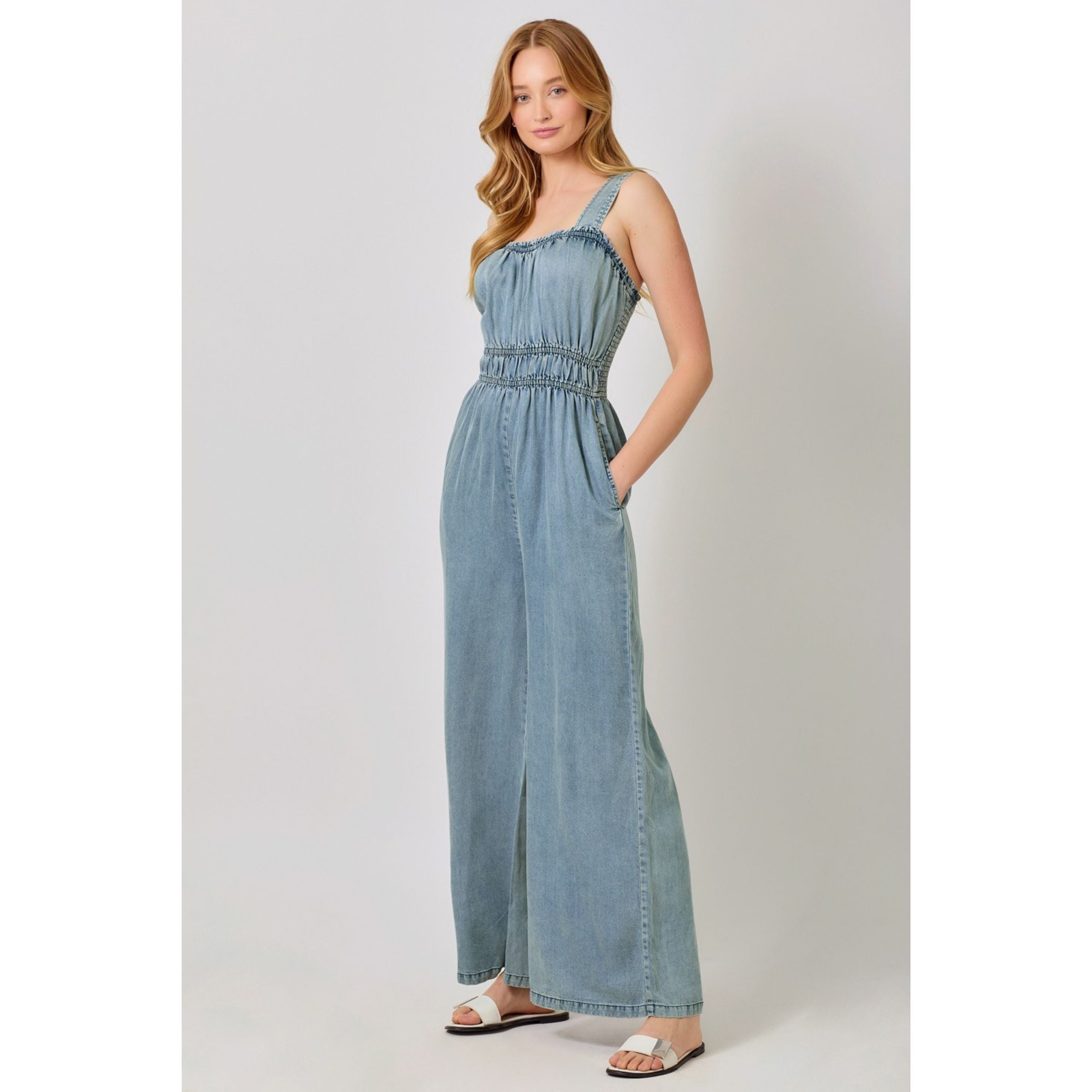 Sleeveless Jumpsuit — Light Denim Blue