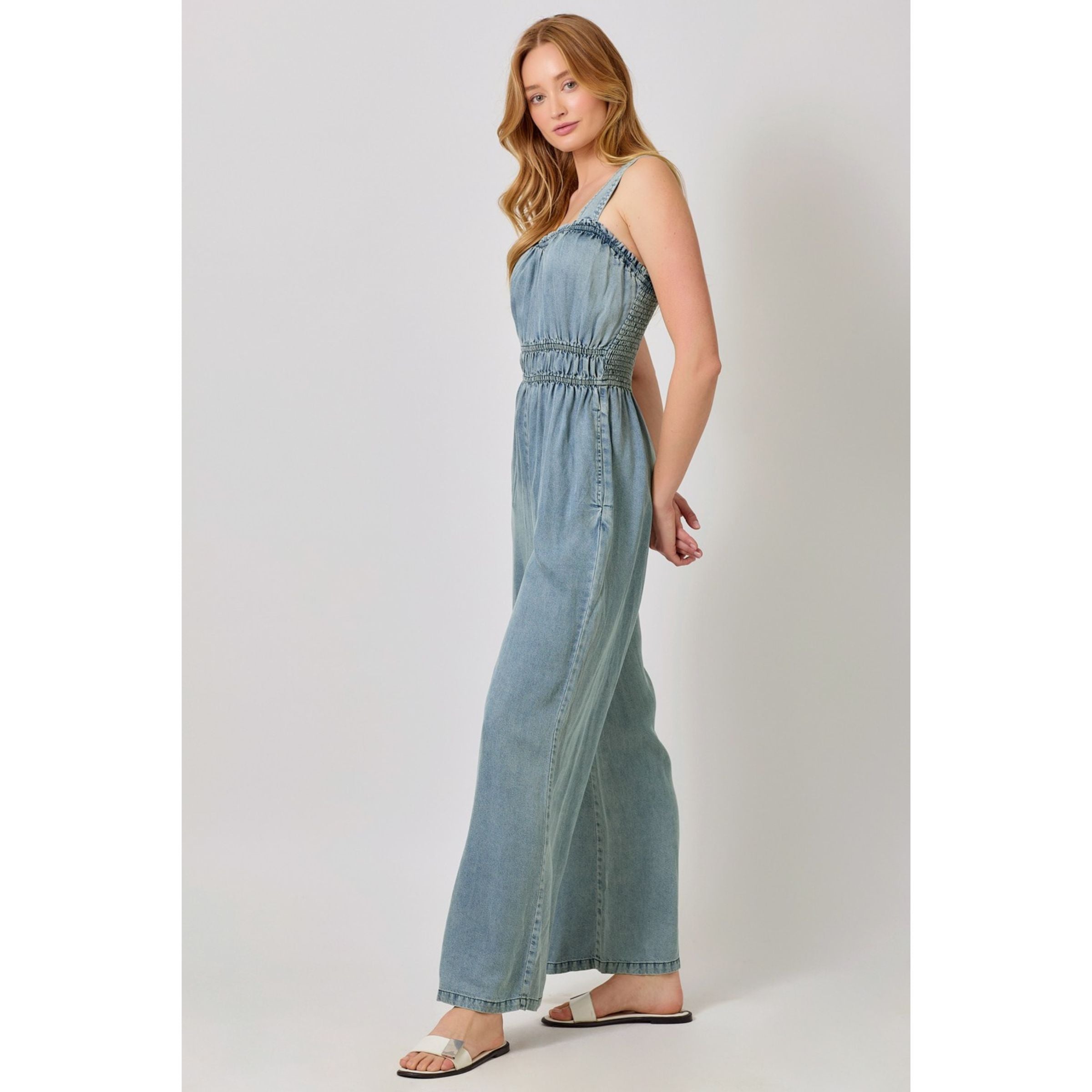 Sleeveless Jumpsuit — Light Denim Blue