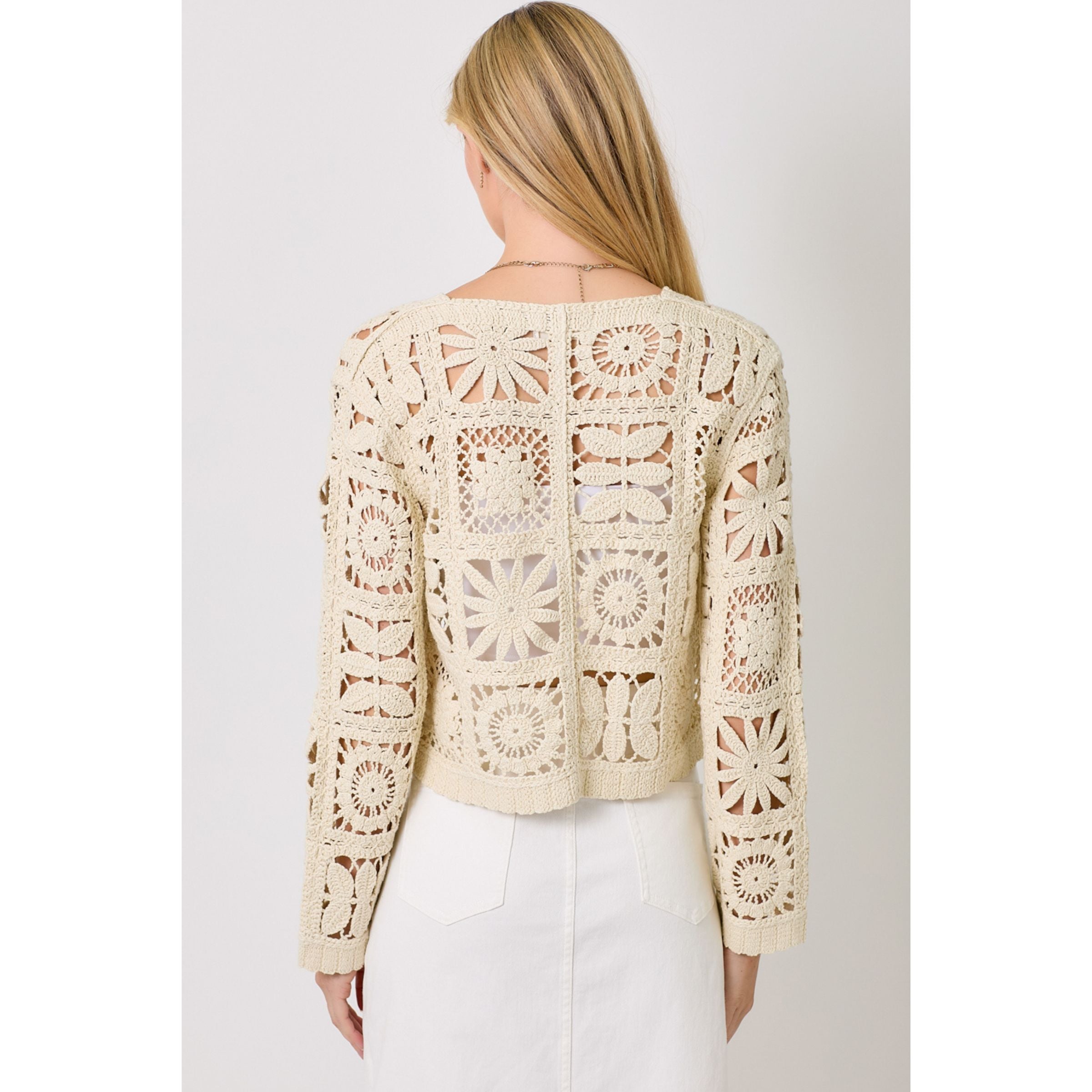 Crochet Button Up Cotton Cardigan — Oatmeal