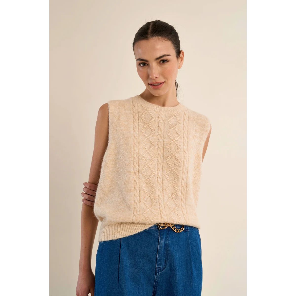 Cable Knit Sweater Vest — Cream - Public Mercantile