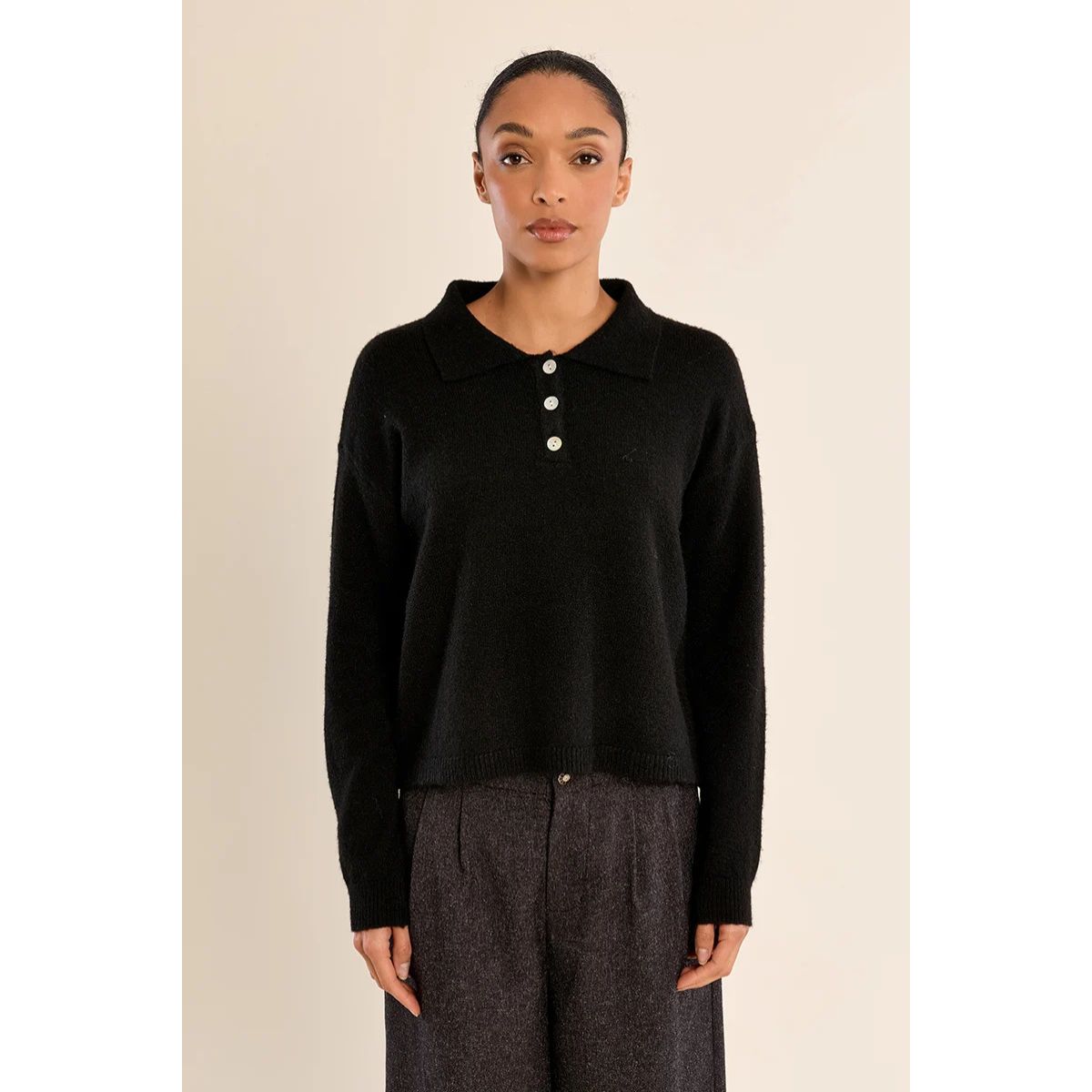 Collared Button Sweater — Black - Public Mercantile