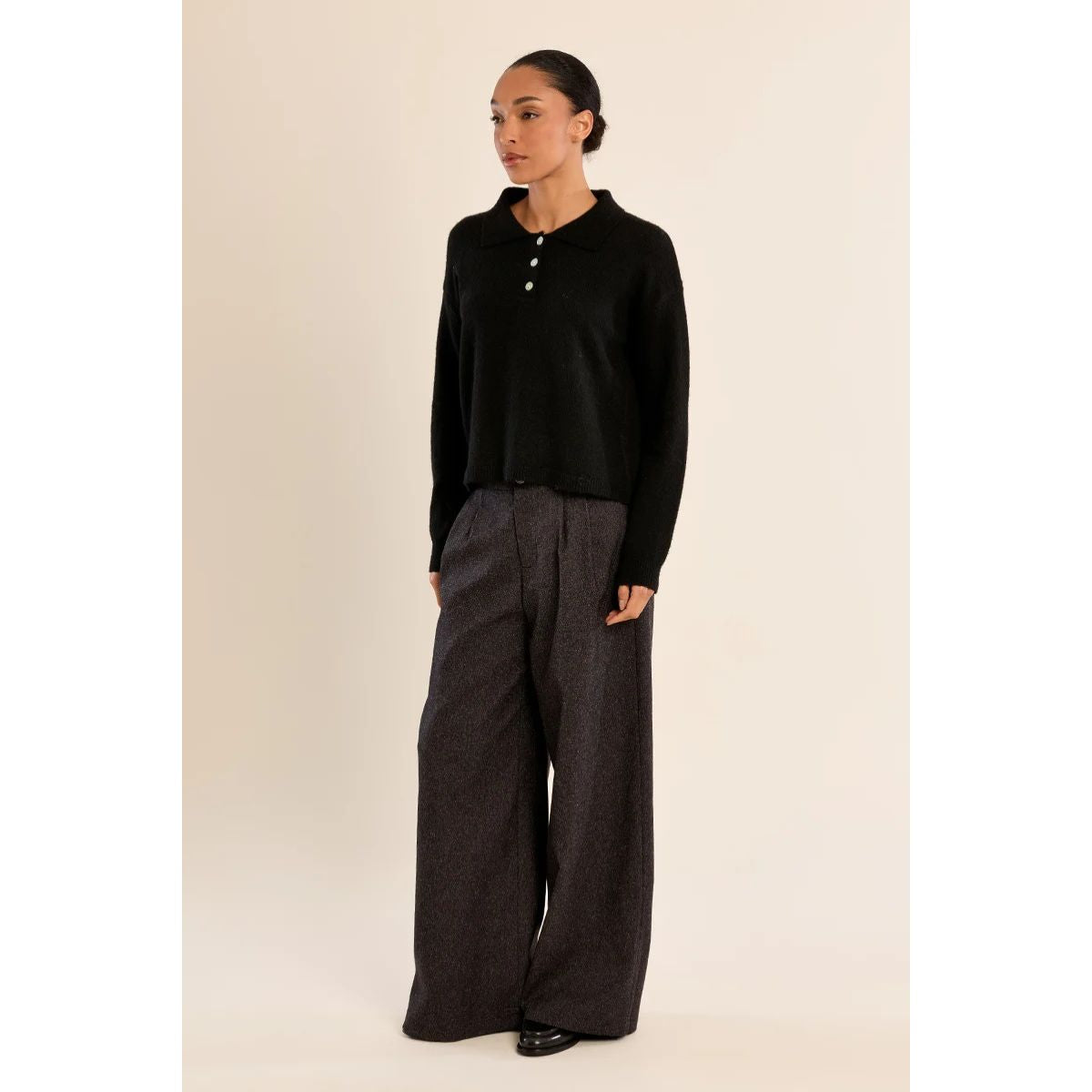 Collared Button Sweater — Black - Public Mercantile