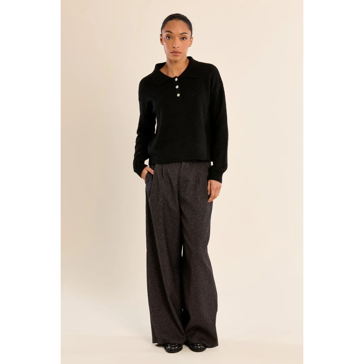 Collared Button Sweater — Black - Public Mercantile