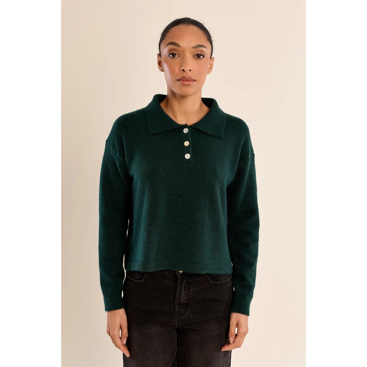 Collared Button Sweater — Forest Green - Public Mercantile