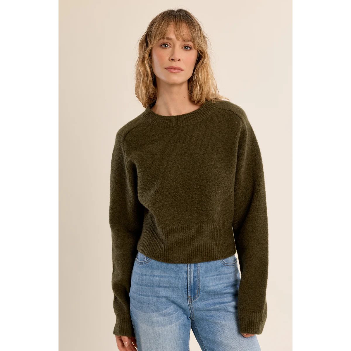 Ribbed Crop Sweater — Khaki - Public Mercantile