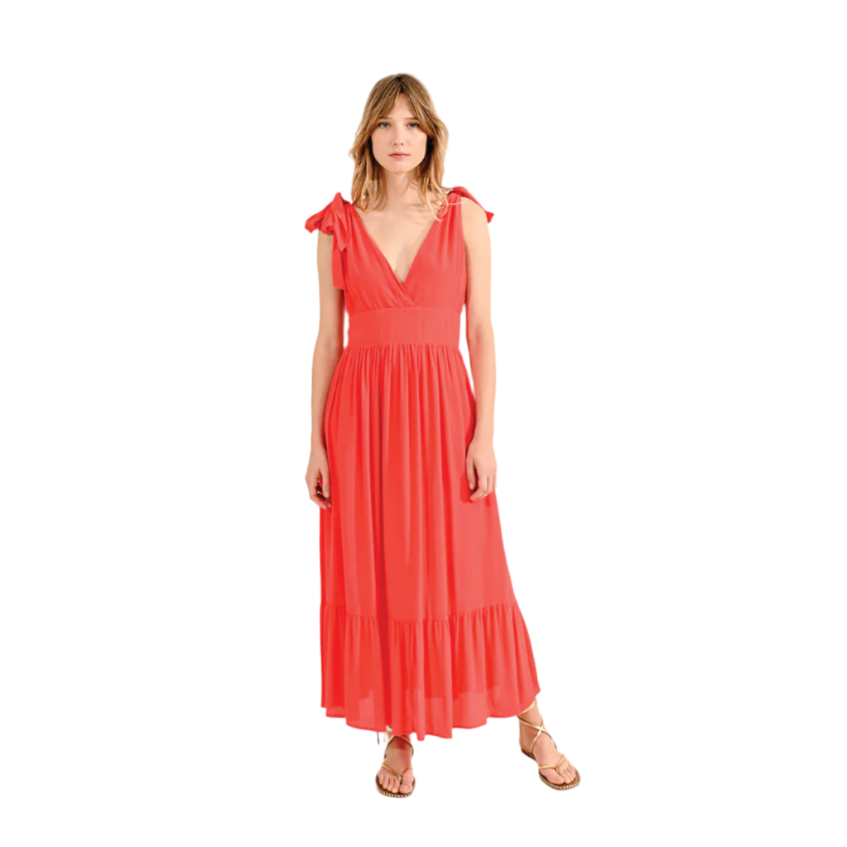 Molly Bracken Knotted Shoulder Dress — Coral - Public Mercantile