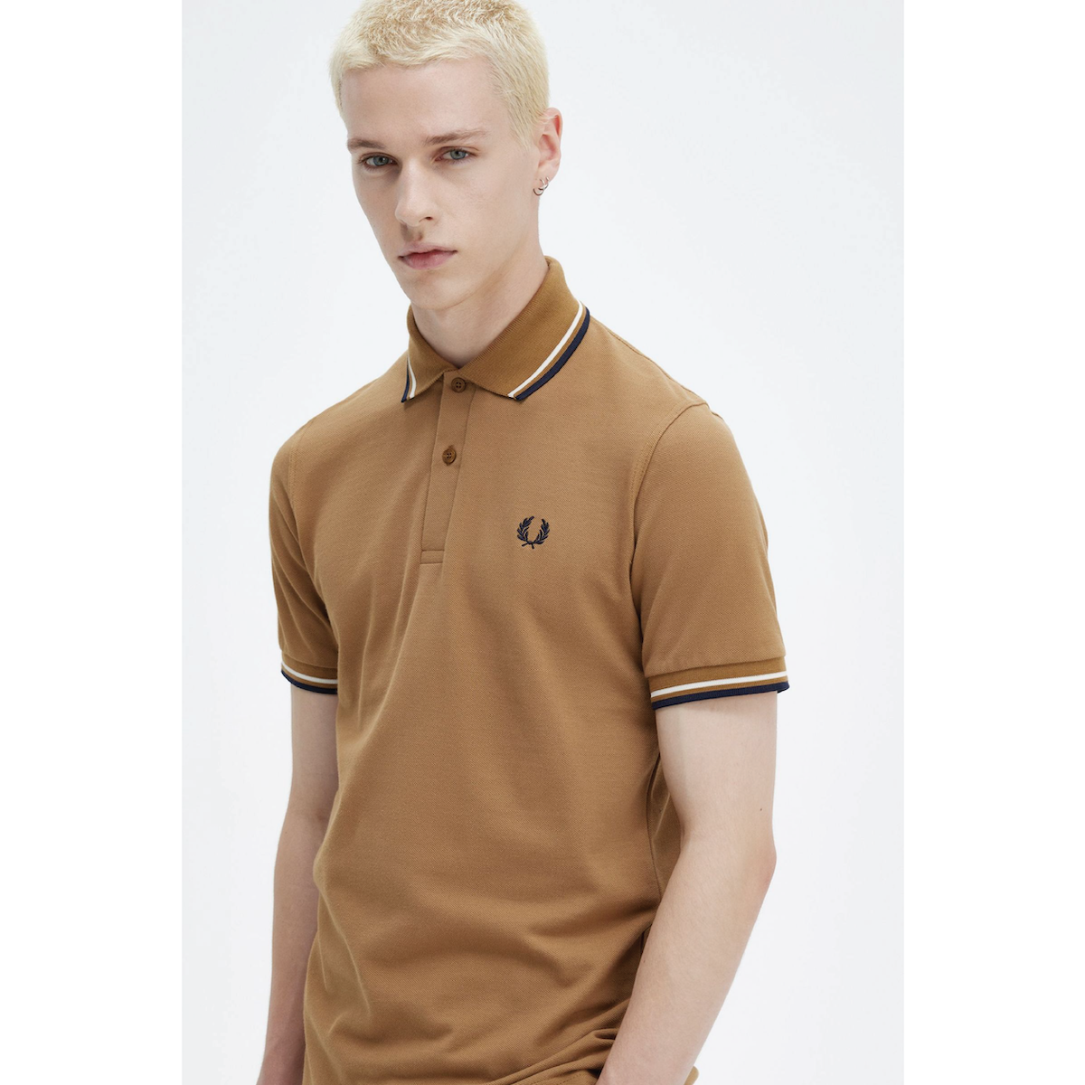 Fred Perry Twin-Tipped Shirt — Dark Caramel/Ecru/Navy - Public Mercantile