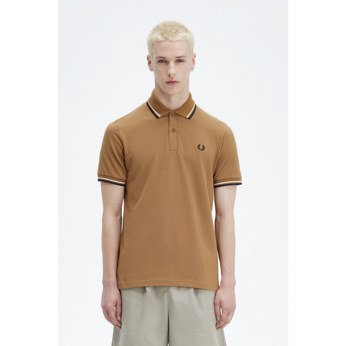 Fred Perry Twin-Tipped Shirt — Dark Caramel/Ecru/Navy - Public Mercantile