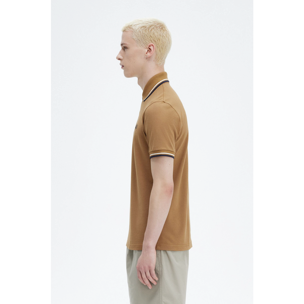 Fred Perry Twin-Tipped Shirt — Dark Caramel/Ecru/Navy - Public Mercantile