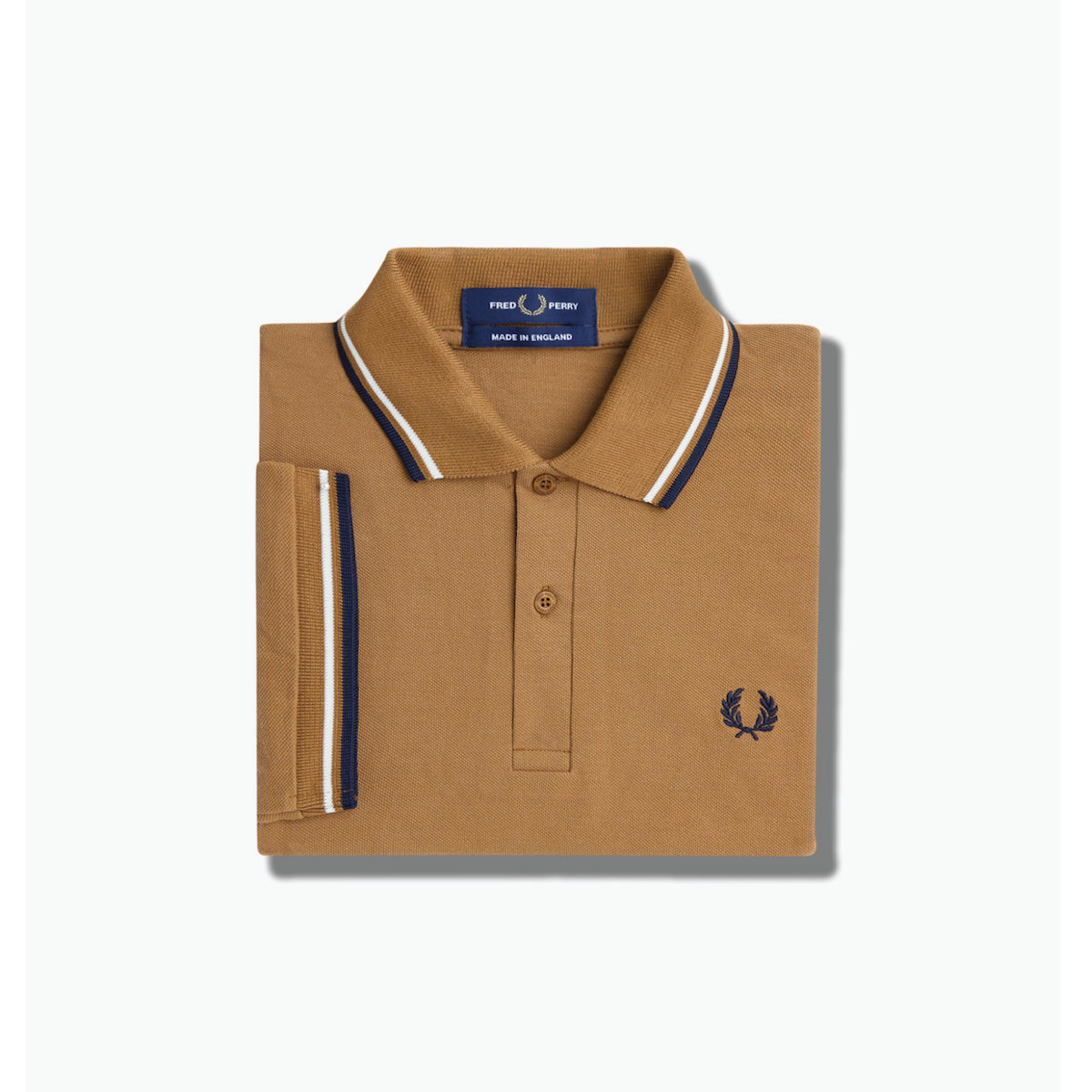 Fred Perry Twin-Tipped Shirt — Dark Caramel/Ecru/Navy - Public Mercantile