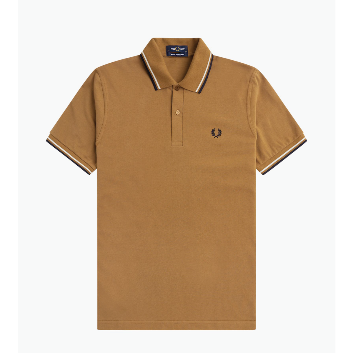 Fred Perry Twin-Tipped Shirt — Dark Caramel/Ecru/Navy - Public Mercantile