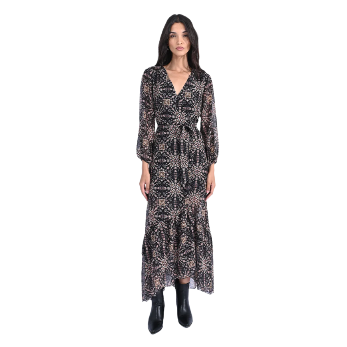 Printed Wrap Dress — Black - Public Mercantile