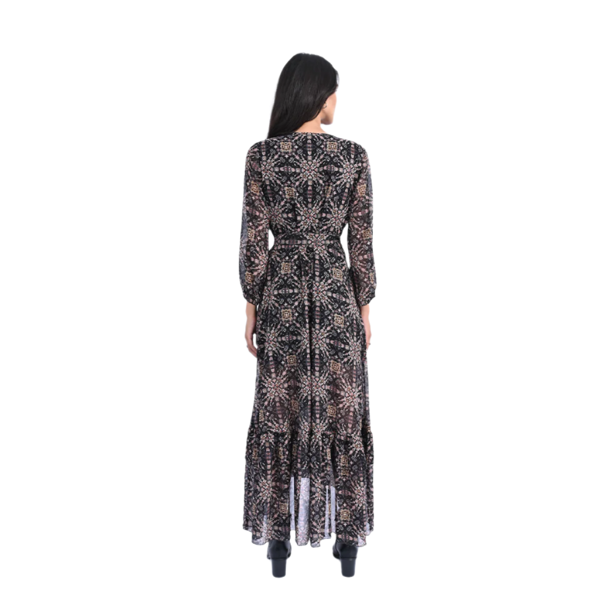 Printed Wrap Dress — Black - Public Mercantile