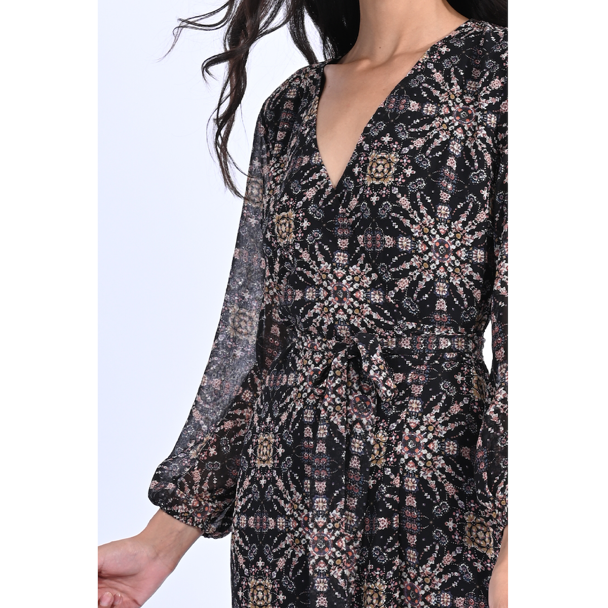 Printed Wrap Dress — Black - Public Mercantile