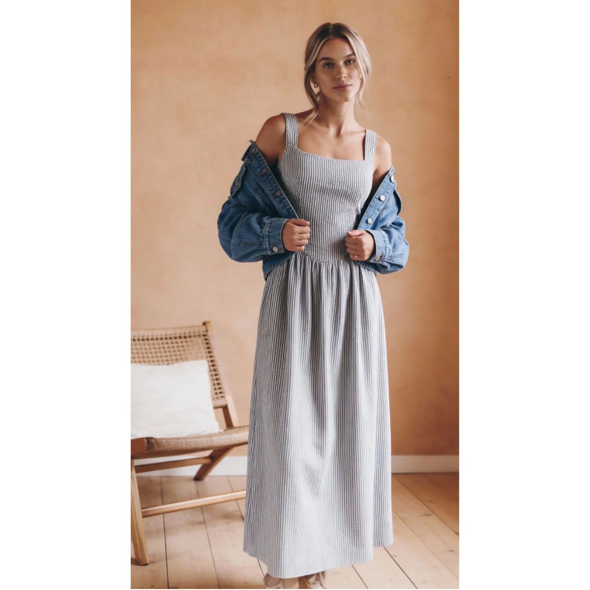 Jules Tie Back Crepe Dress — Black Pinstripe - Public Mercantile