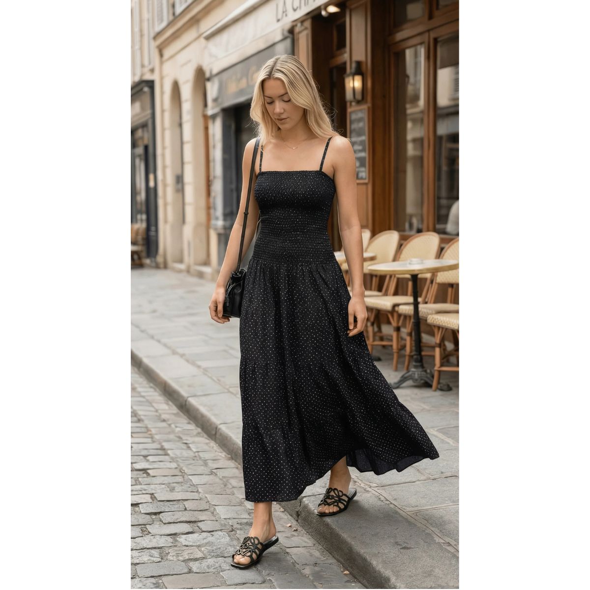 Loralee Polkadot Maxi Dress — Black - Public Mercantile