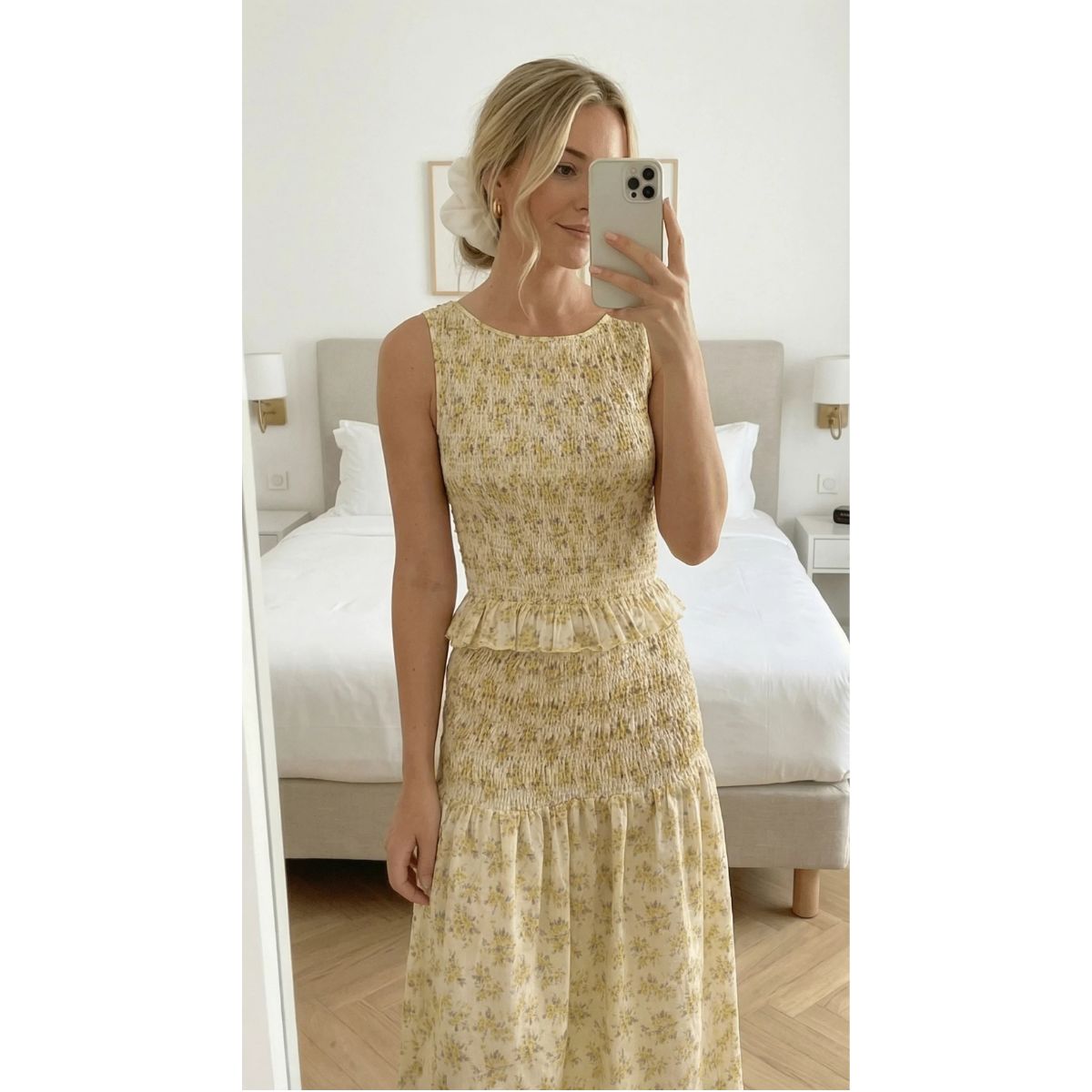 Pimisi Ruched Cotton Skirt Set — Yellow Floral - Public Mercantile