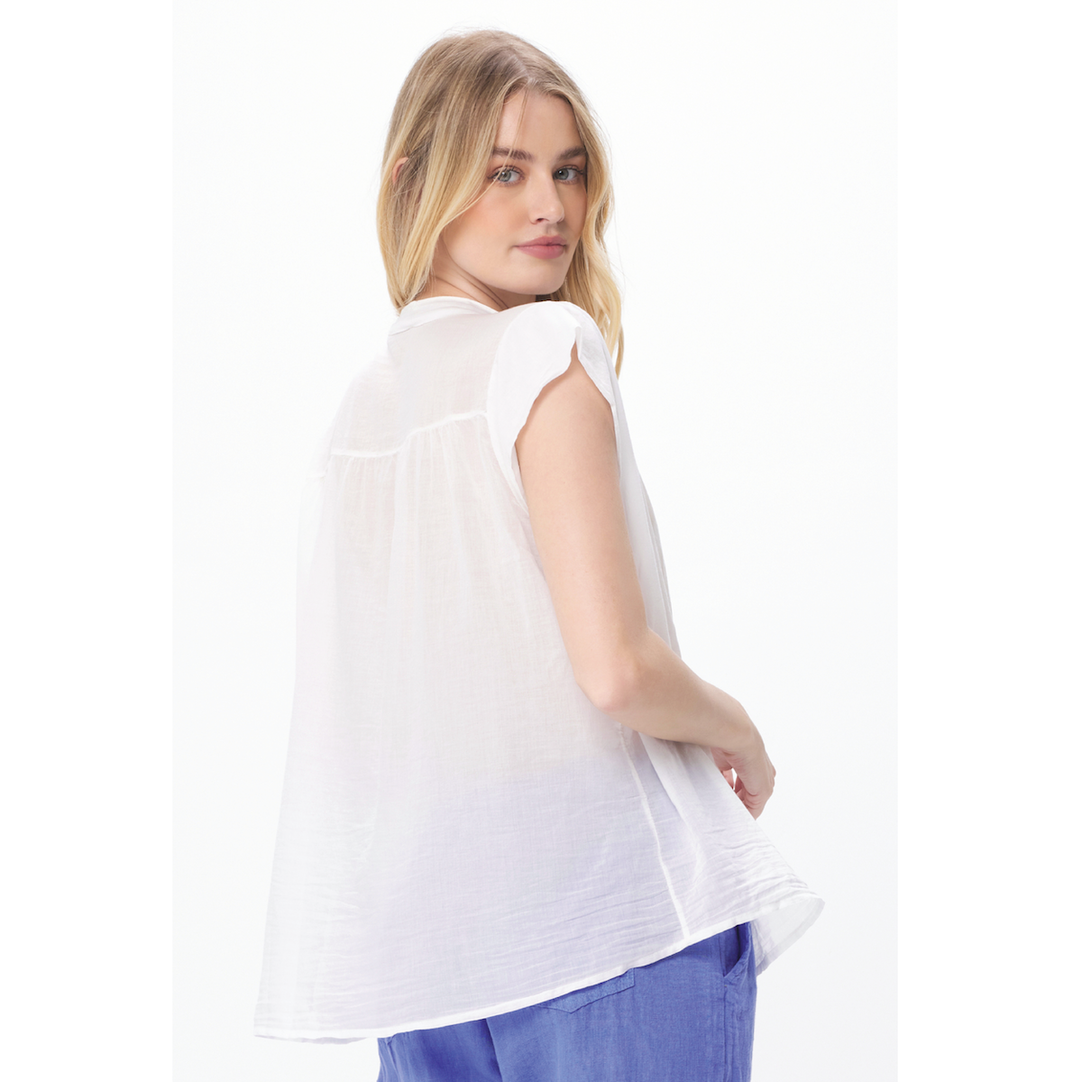 Suzy D London Riga Sheer Cotton Short Sleeve Blouse — White