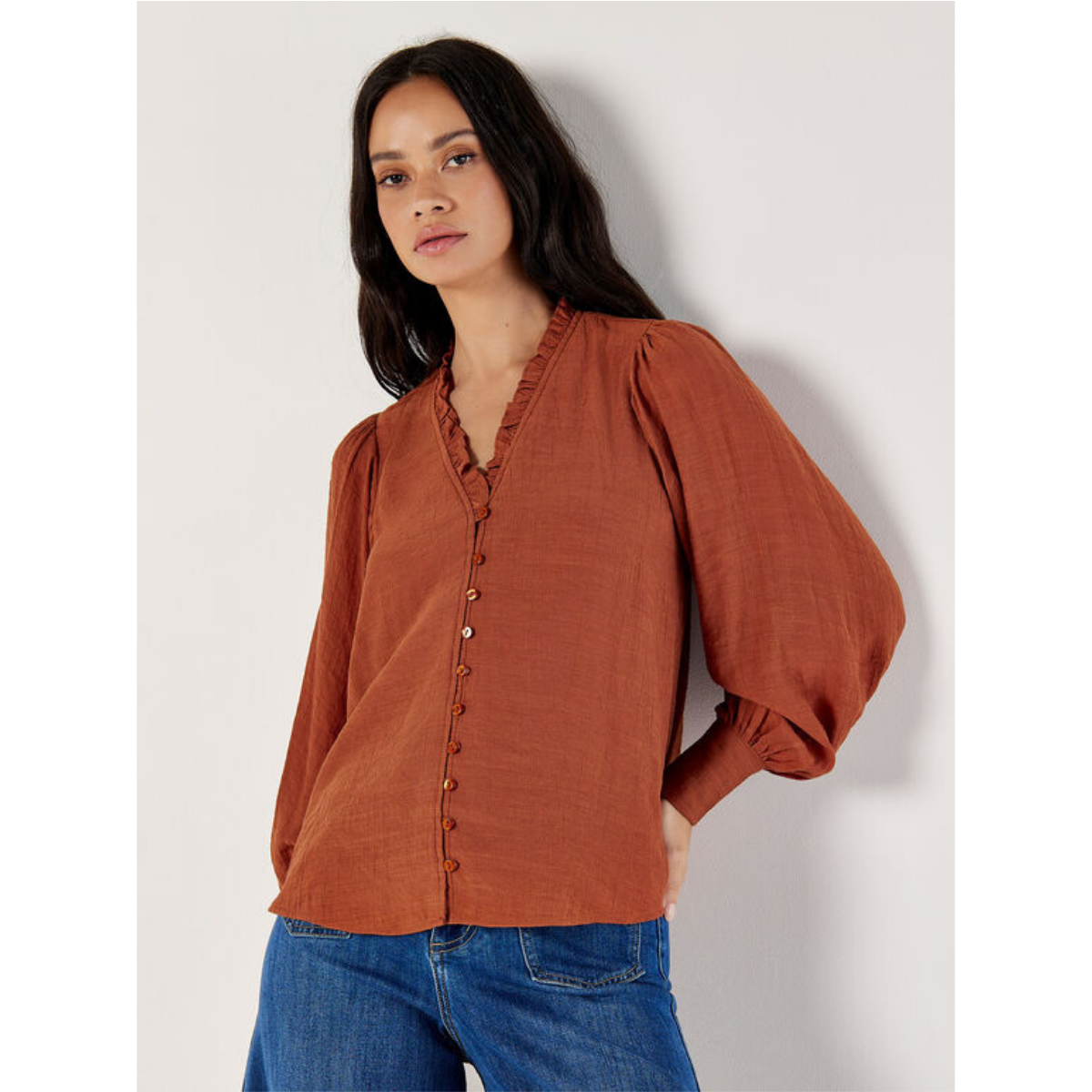 Ruffle Neck Blouse — Rust - Public Mercantile