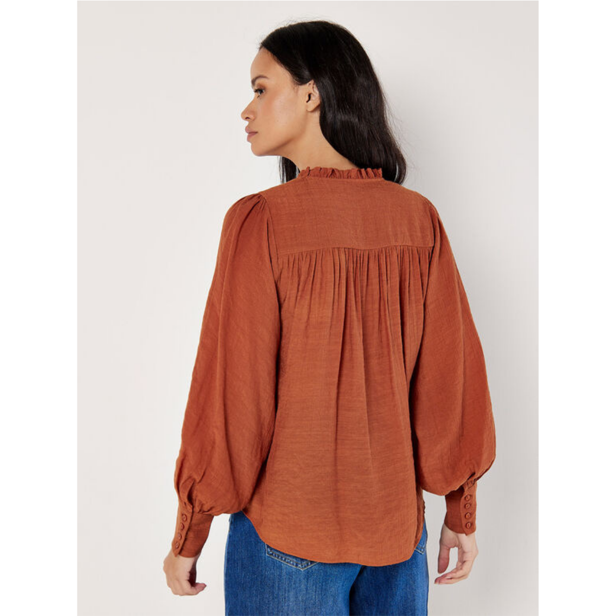 Ruffle Neck Blouse — Rust - Public Mercantile