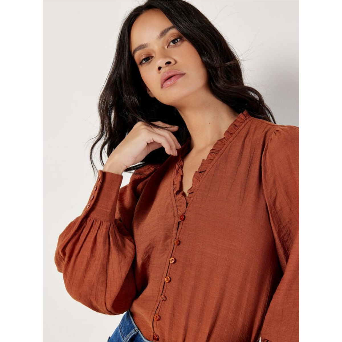 Ruffle Neck Blouse — Rust - Public Mercantile