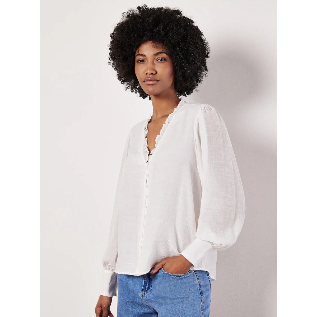 Ruffle Neck Blouse — White - Public Mercantile