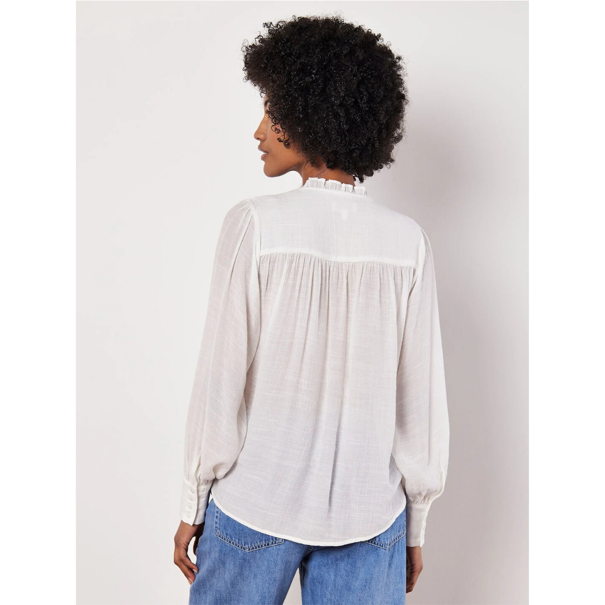 Ruffle Neck Blouse — White - Public Mercantile