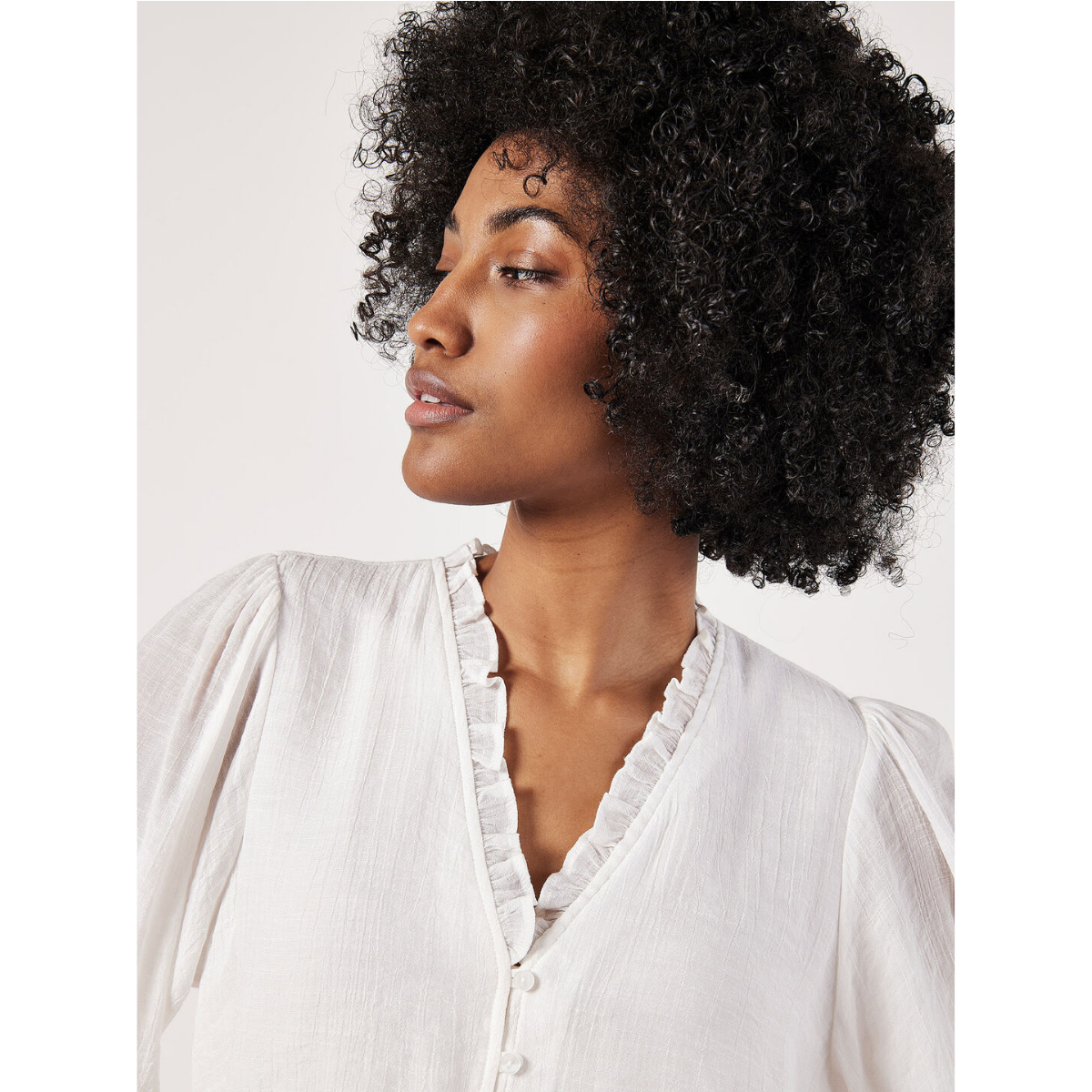 Ruffle Neck Blouse — White - Public Mercantile