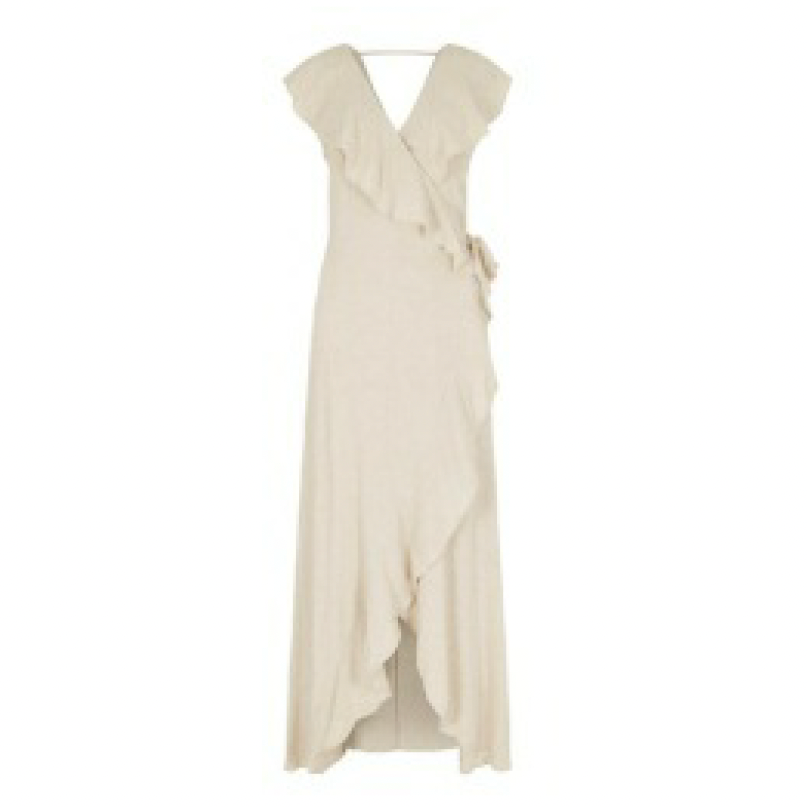 Ruffle Linen Blend Wrap Dress — Cream