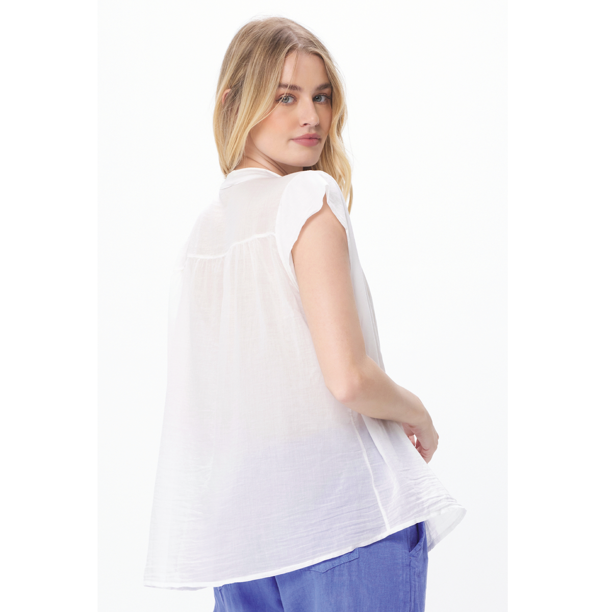Suzy D London Riga Sheer Cotton Short Sleeve Blouse — White - Public Mercantile