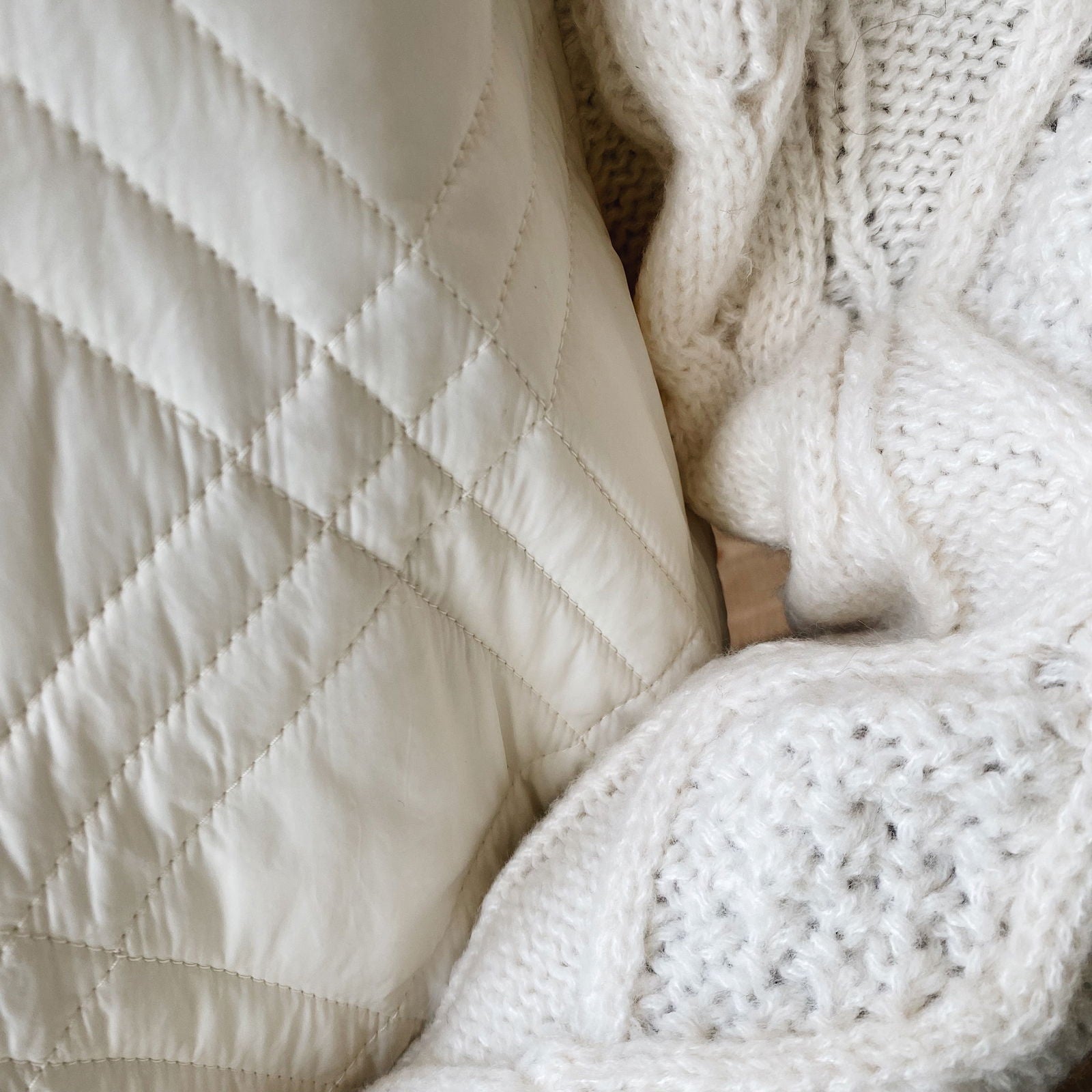 Suzy D London Tabitha Quilted Knitted Sleeve Jacket — Winter White - Public Mercantile