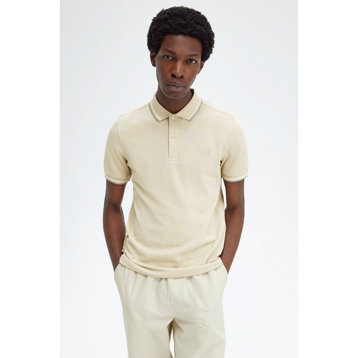 Fred Perry Twin-Tipped Shirt — Oatmeal/Snow White/Warm Grey - Public Mercantile