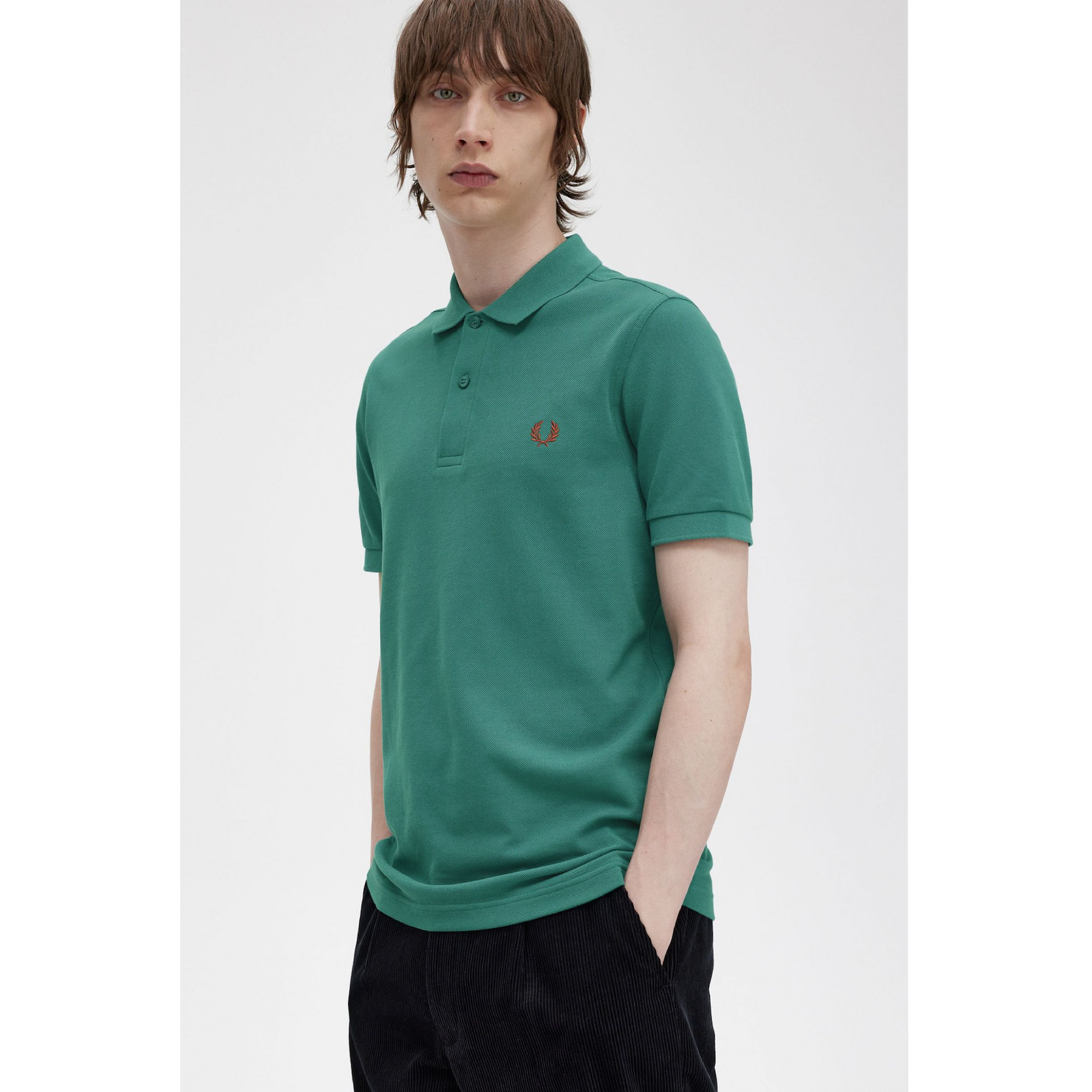 Fred Perry Polo Shirt - Deep Mint/Whisky Brown - Public Mercantile