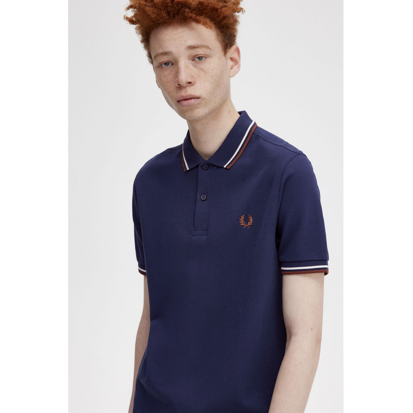 Fred Perry Twin Tipped Polo Shirt - French Navy/Ecru/Whisky Brown - Public Mercantile