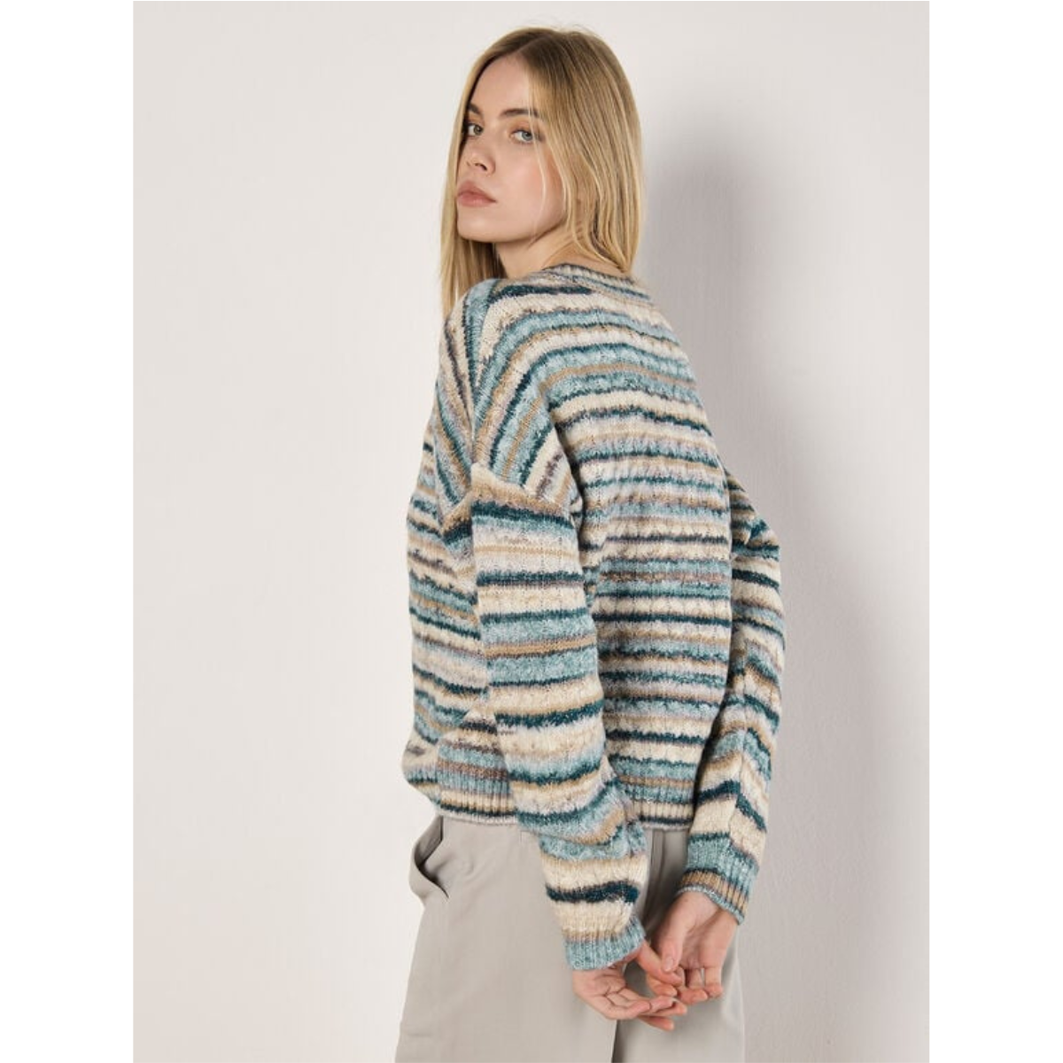 Wool-Blend Striped Aran Sweater - Public Mercantile