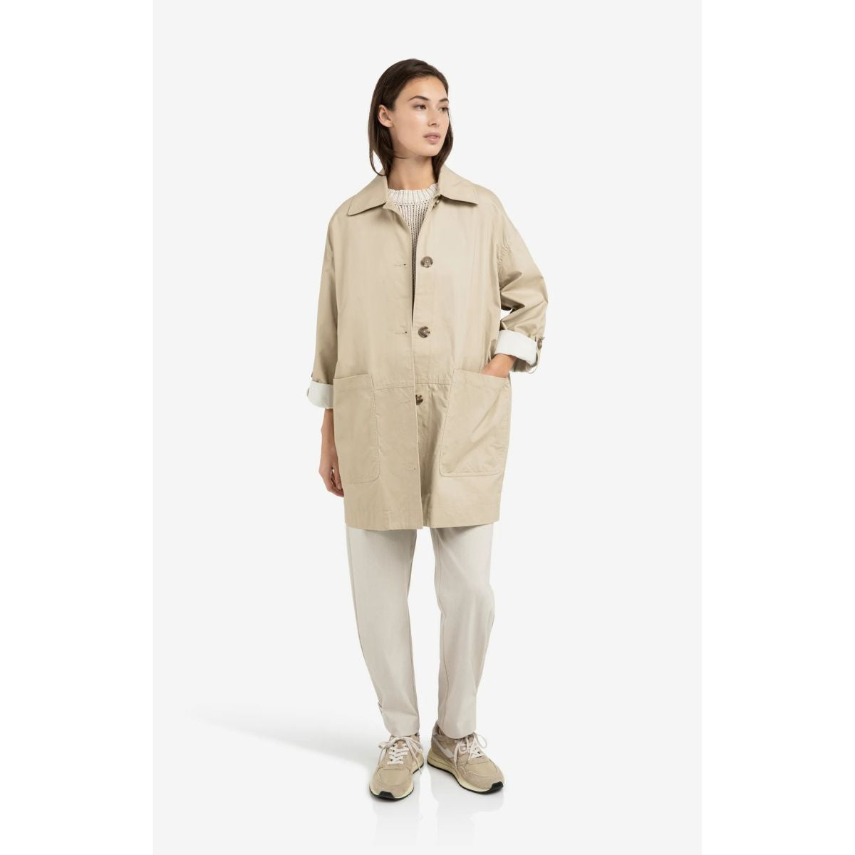 YAYA Oversized Cotton Jacket — Sandstone Beige - Public Mercantile
