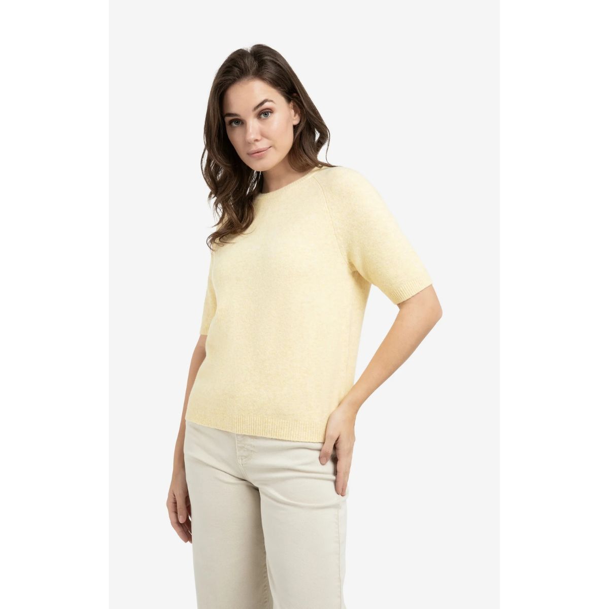 YAYA Soft Short-Sleeved Sweater — Reed Yellow Melange - Public Mercantile