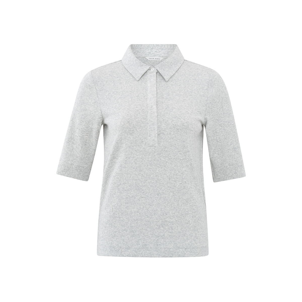 YAYA Fine Rib Jersey Polo Top — Medium Grey - Public Mercantile
