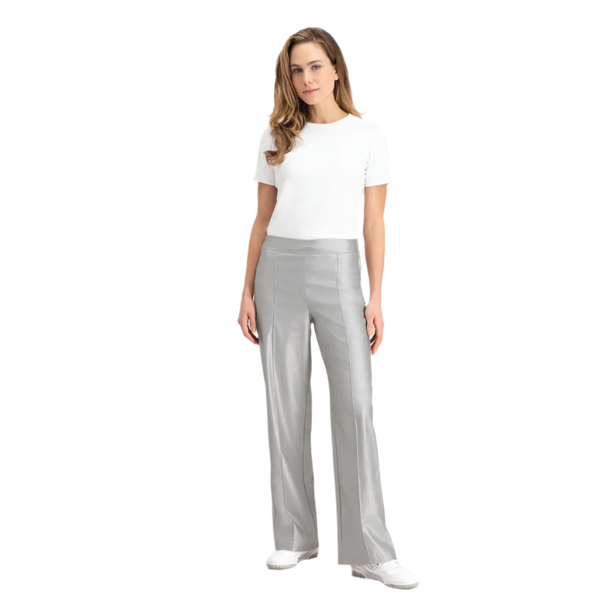 YAYA Metallic Faux Leather Pants — Silver - Public Mercantile