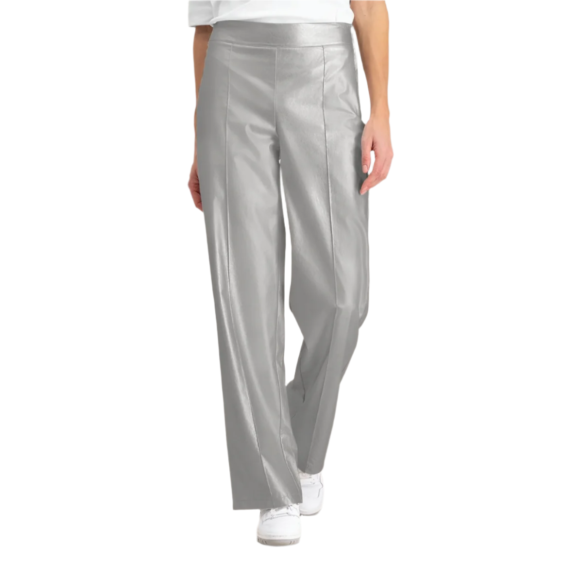 YAYA Metallic Faux Leather Pants — Silver - Public Mercantile