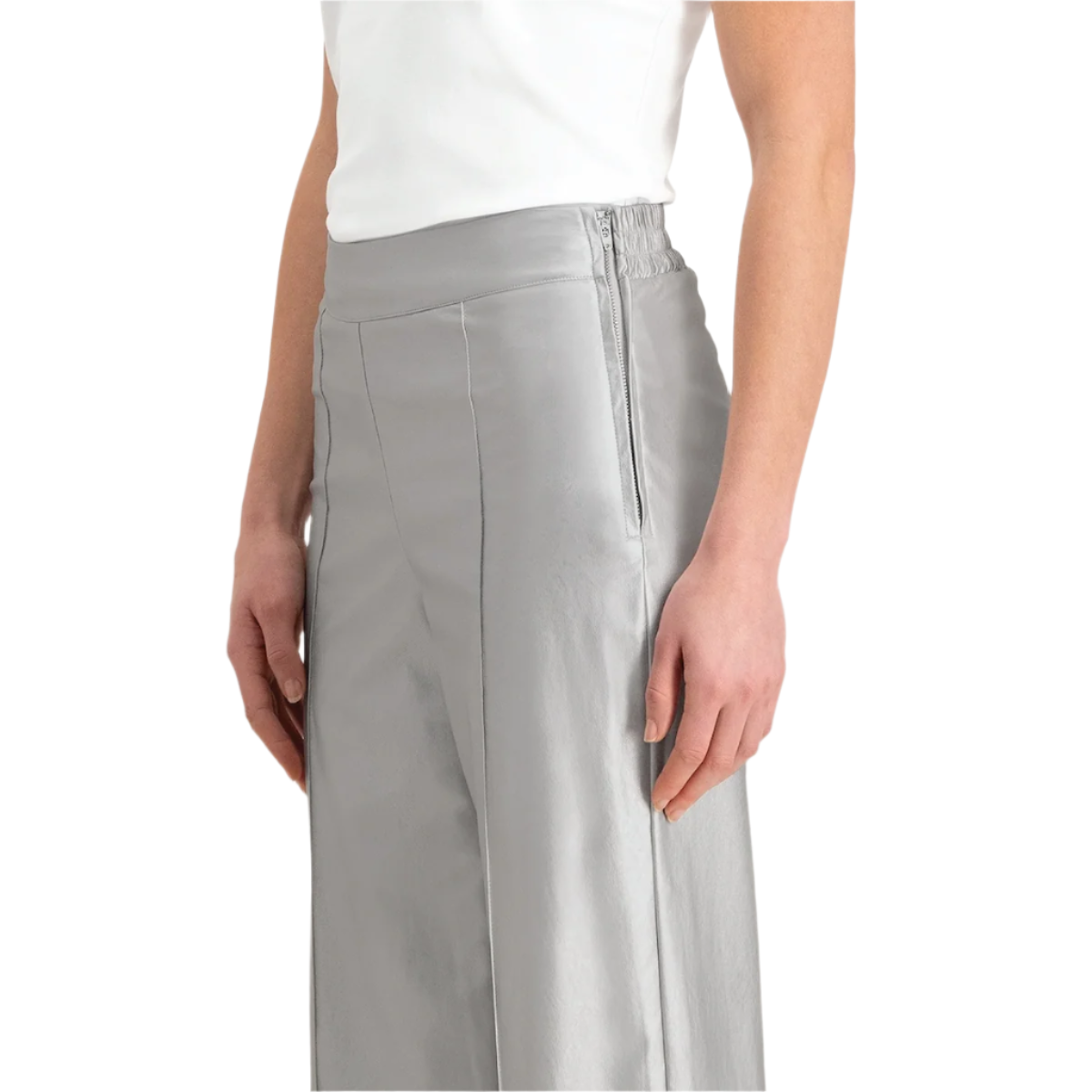 YAYA Metallic Faux Leather Pants — Silver - Public Mercantile