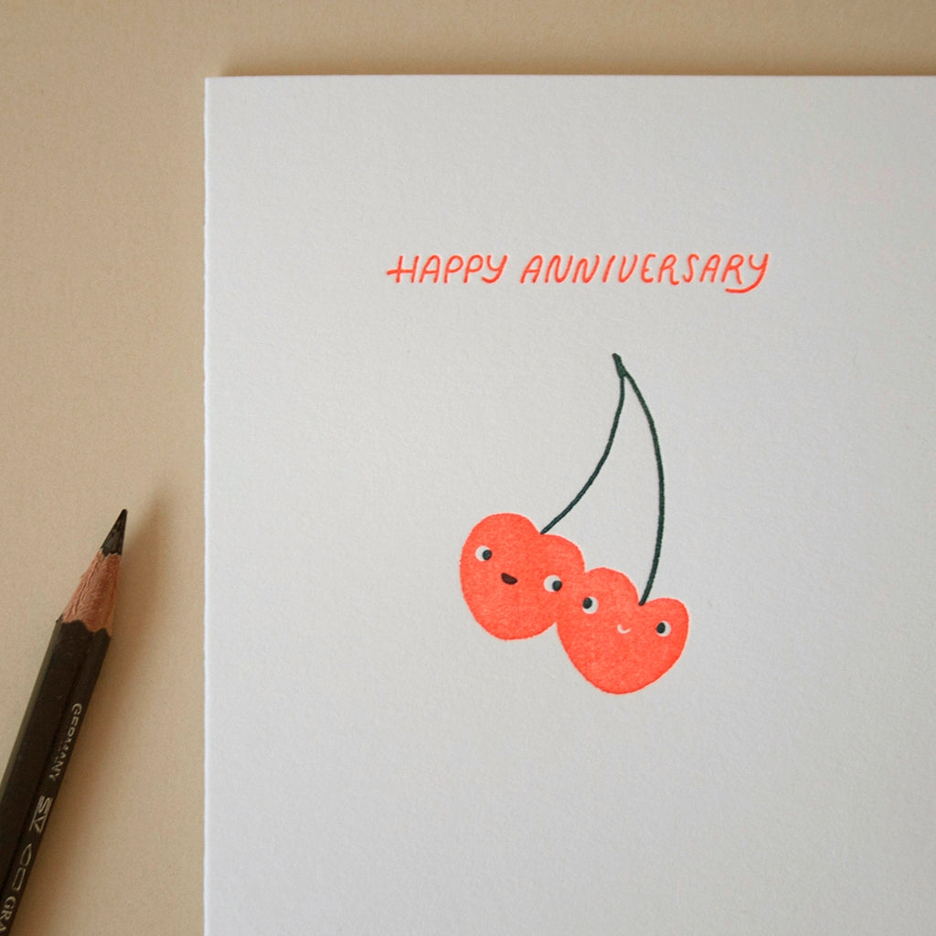 Anniversary Cherries Letterpress Card