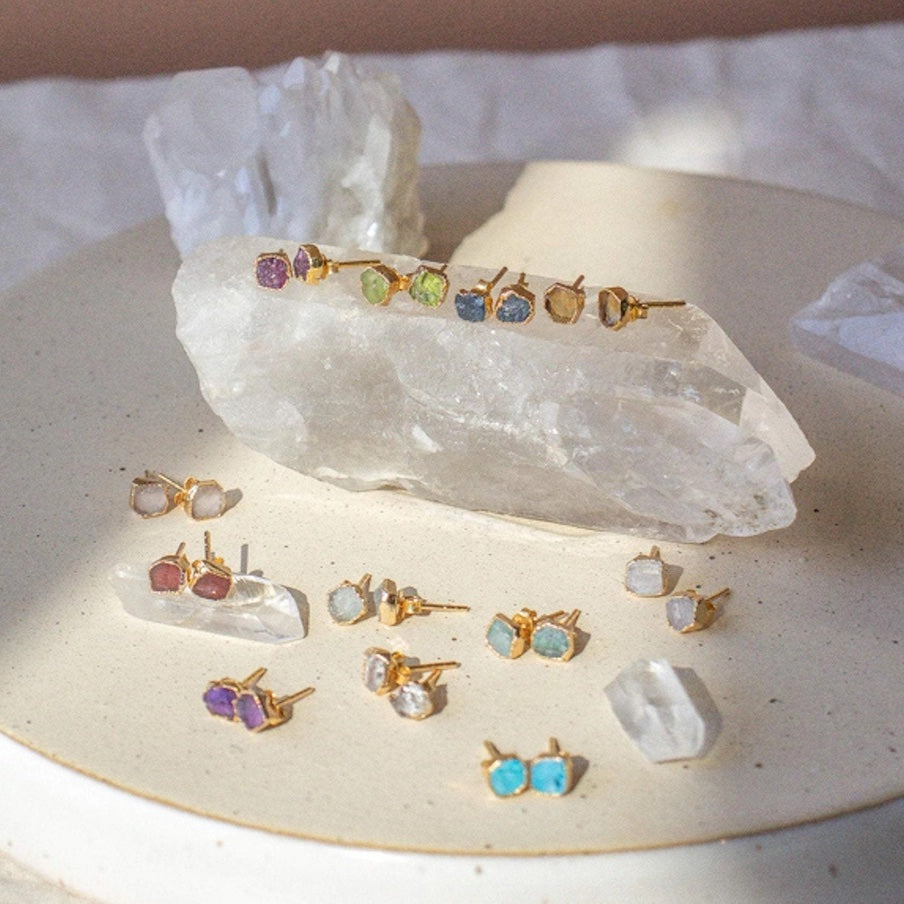 Gemstone Stud Earrings — Gold