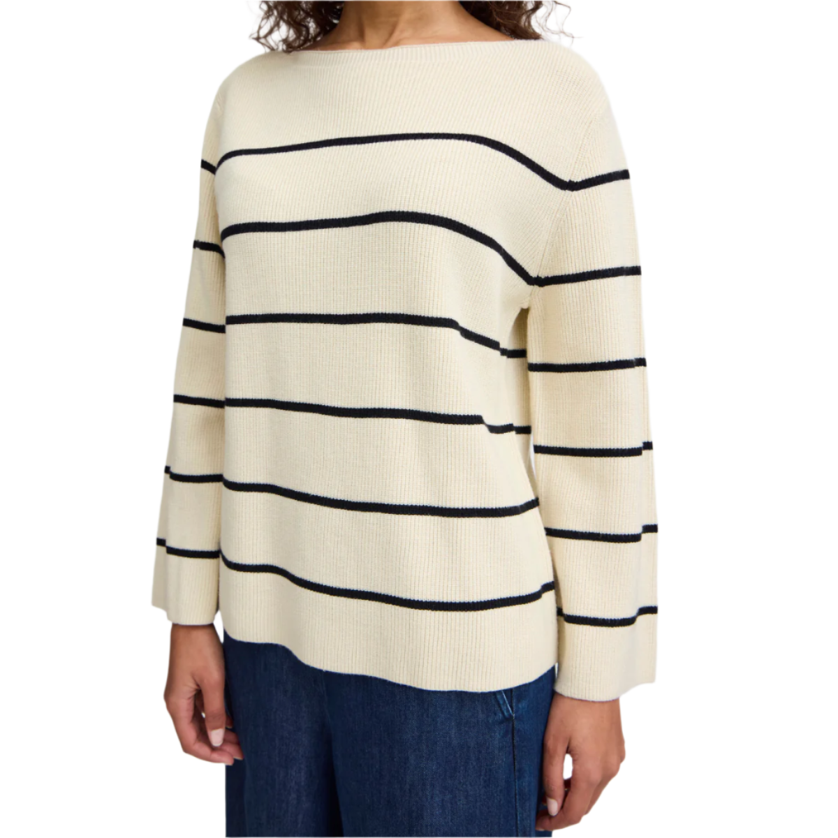 ICHI Copenhagen Boston Sweater — Almond Milk/Black Stripe